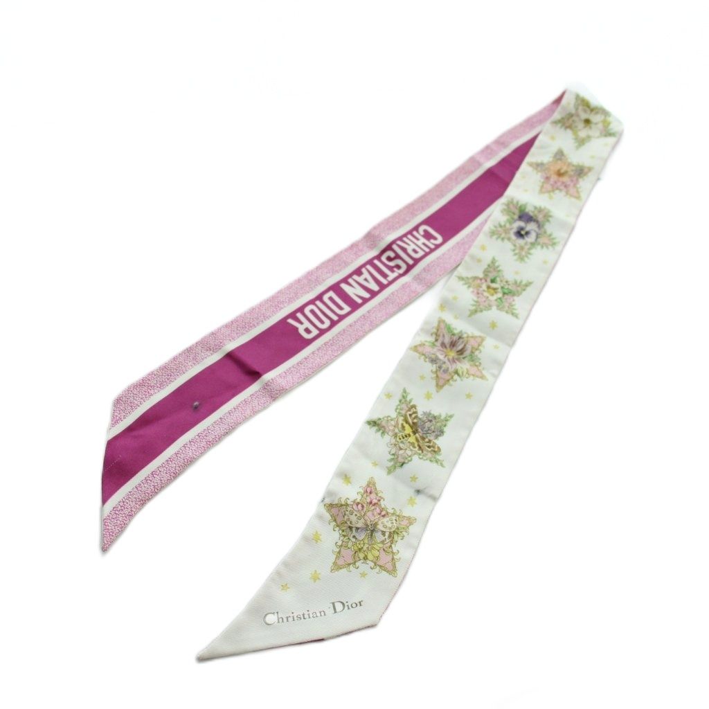 Dior Lucky Star Mitzah Ribbon Scarf Logo Silk All Over Pattern Pink — view 2