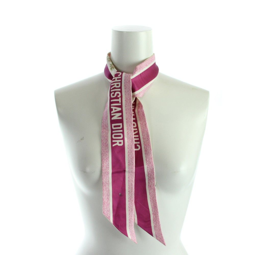 Dior Lucky Star Mitzah Ribbon Scarf Logo Silk All Over Pattern Pink — view 4
