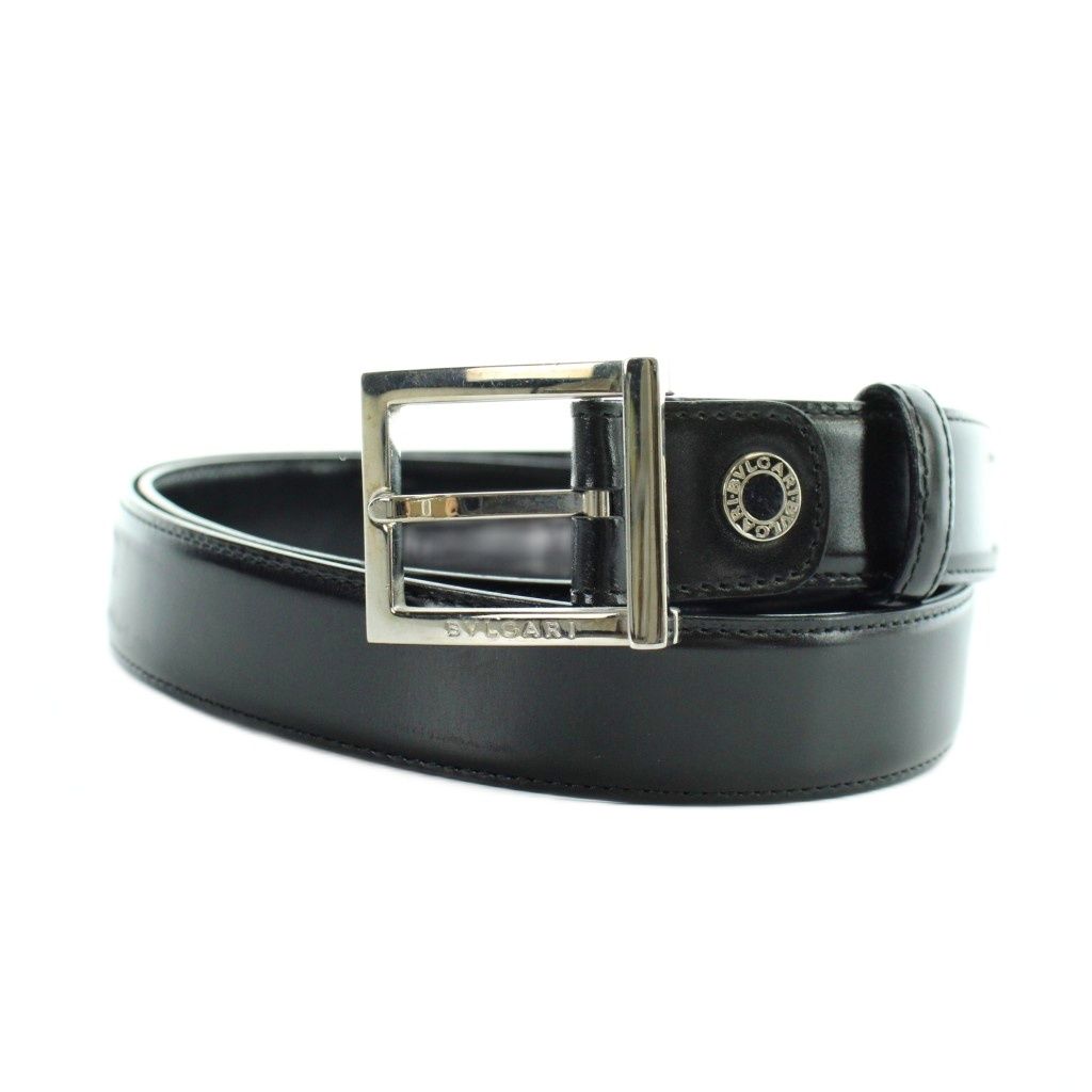 Bvlgari Belt Silver Leather Logo 110 44 Black — view 2