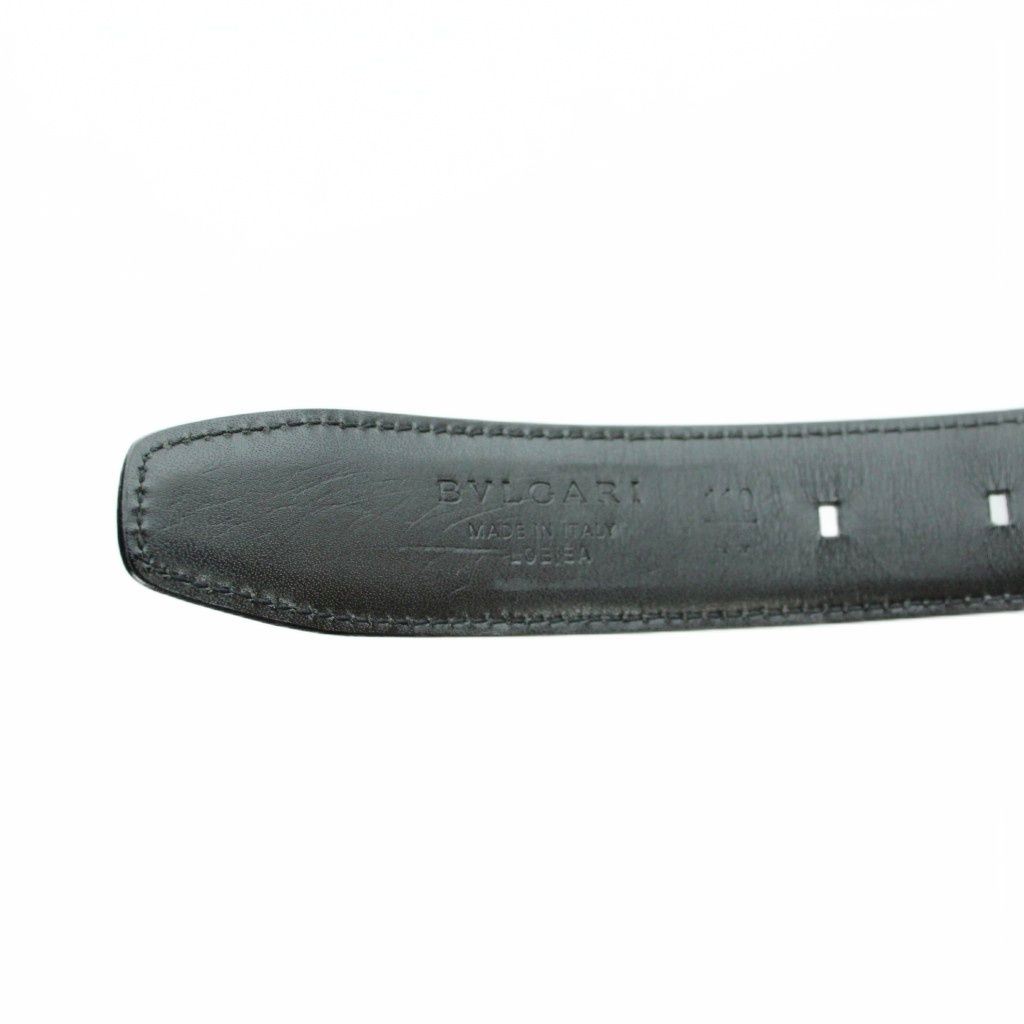 Bvlgari Belt Silver Leather Logo 110 44 Black — view 6