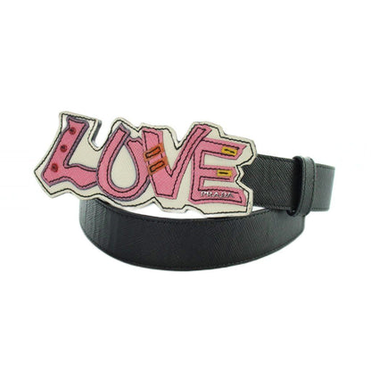 Prada Belt Love Logo Leather 26 Black — view 2