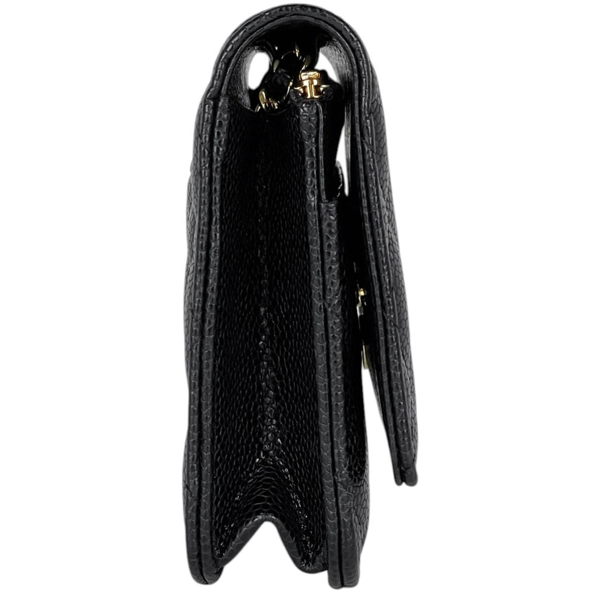 Chanel CC Logo Chain Wallet Quilted Caviar Leather Black — view 4