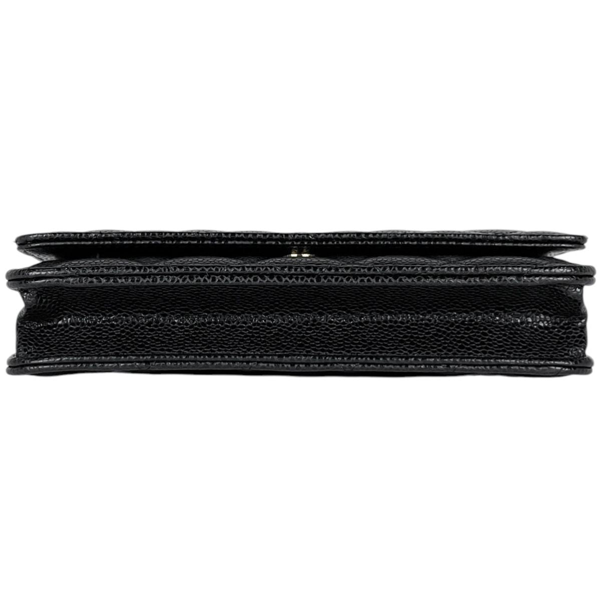 Chanel CC Logo Chain Wallet Quilted Caviar Leather Black — view 5
