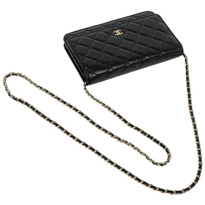 Chanel CC Logo Chain Wallet Quilted Caviar Leather Black — view 9