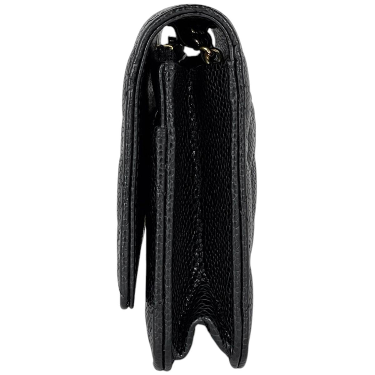 Chanel CC Logo Chain Wallet Quilted Caviar Leather Black — view 2