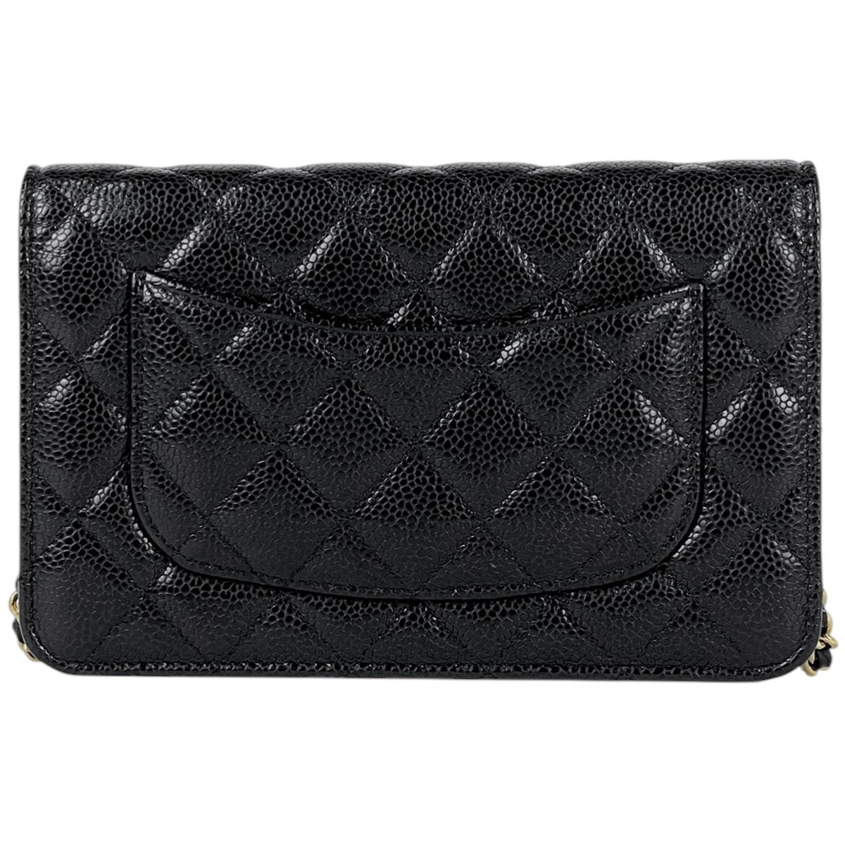 Chanel CC Logo Chain Wallet Quilted Caviar Leather Black — view 3