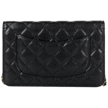 Chanel CC Logo Chain Wallet Quilted Caviar Leather Black — view 3