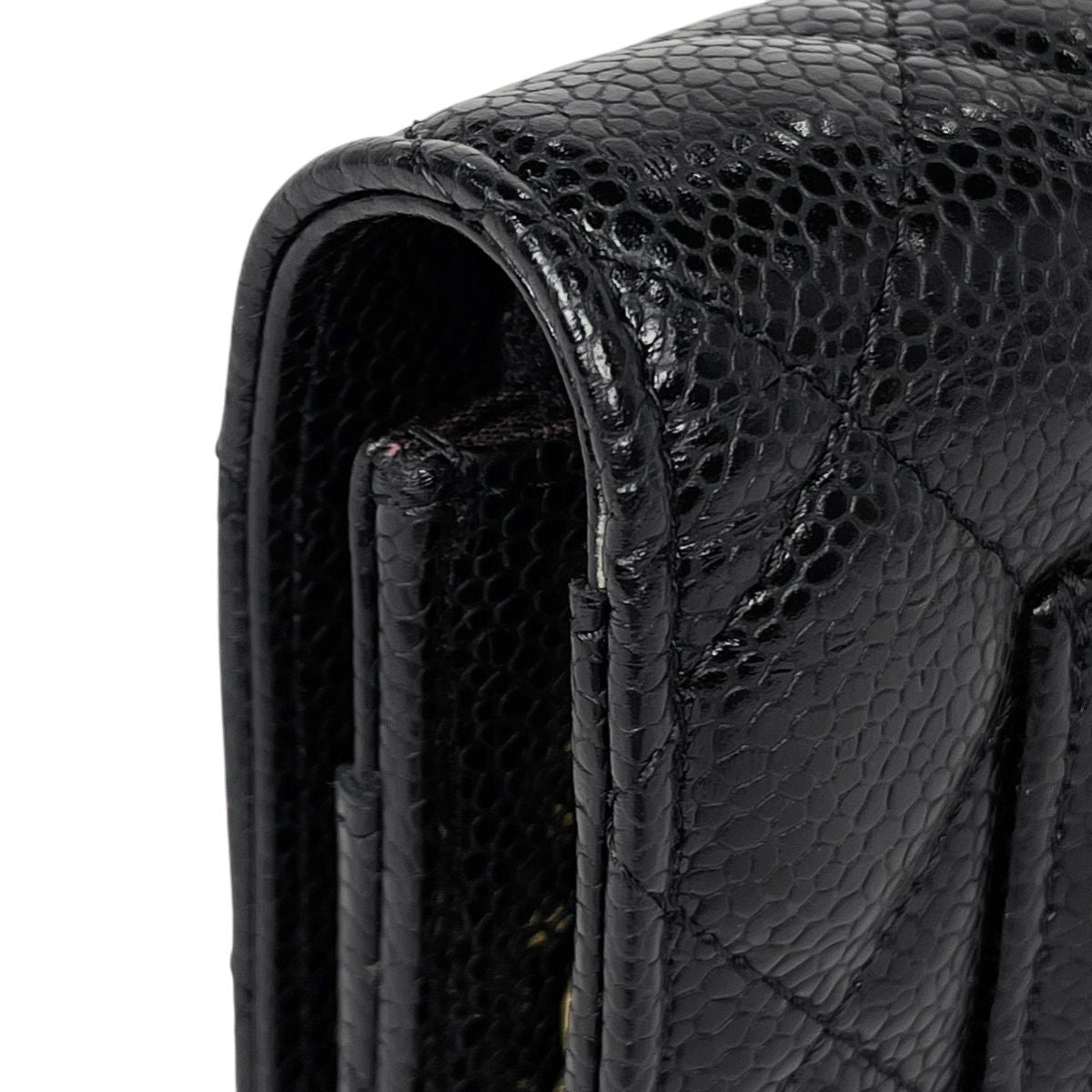 Chanel CC Logo Chain Wallet Quilted Caviar Leather Black — view 8