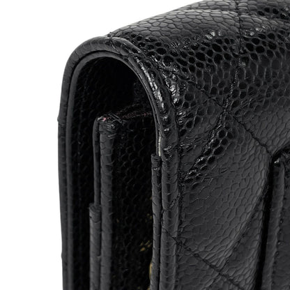 Chanel CC Logo Chain Wallet Quilted Caviar Leather Black — view 8