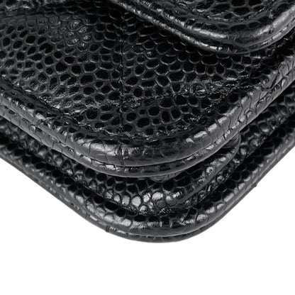 Chanel CC Logo Chain Wallet Quilted Caviar Leather Black — view 6
