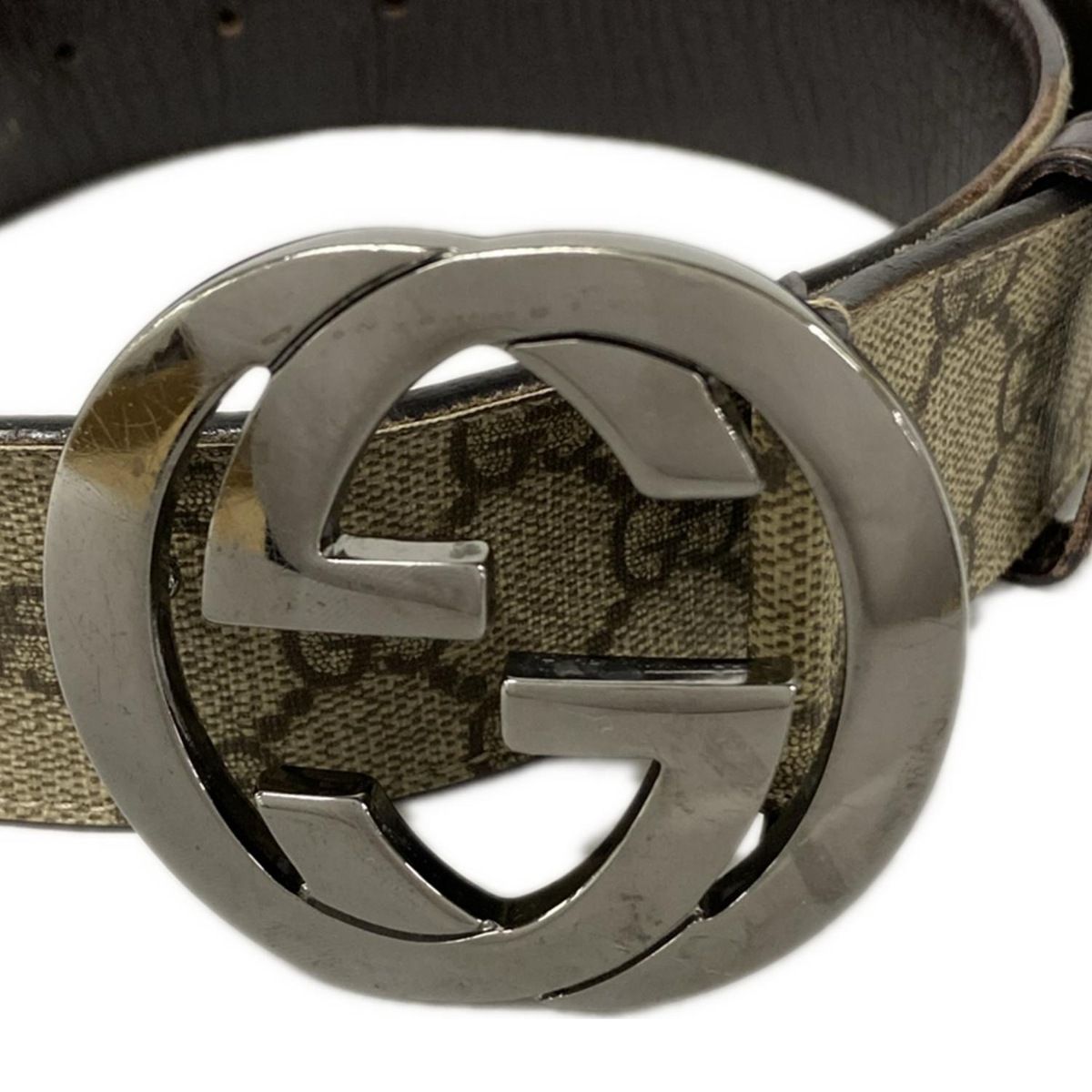 Gucci Belt 80 32 Beige Dark Brown Interlocking GG Pattern Leather X — view 3