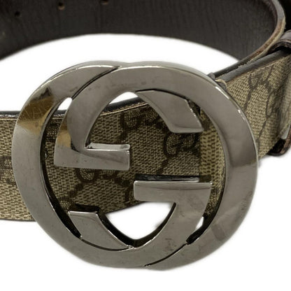 Gucci Belt 80 32 Beige Dark Brown Interlocking GG Pattern Leather X — view 3
