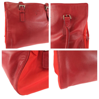 Prada Tessuto Red Silver Leather Nylon Shoulder Bag Tote — view 5