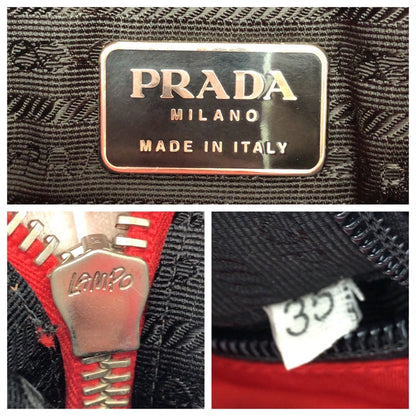 Prada Tessuto Red Silver Leather Nylon Shoulder Bag Tote — view 4