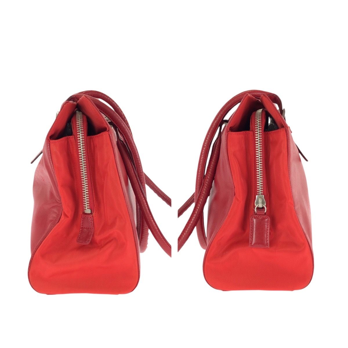 Prada Tessuto Red Silver Leather Nylon Shoulder Bag Tote — view 8