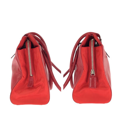 Prada Tessuto Red Silver Leather Nylon Shoulder Bag Tote — view 8