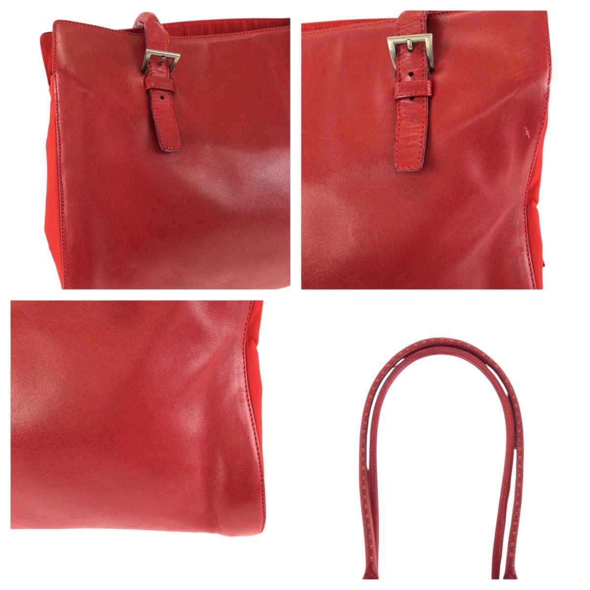 Prada Tessuto Red Silver Leather Nylon Shoulder Bag Tote — view 6