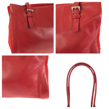 Prada Tessuto Red Silver Leather Nylon Shoulder Bag Tote — view 6