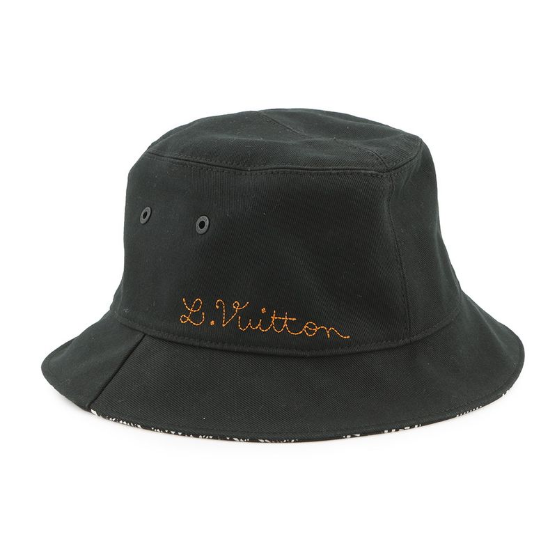 Louis Vuitton Hat Bonneted Damier Reversible Bucket Hat Cotton Black White