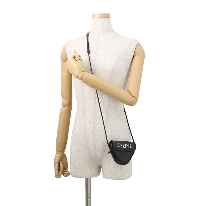 Celine Shoulder Bag Mini Triangle Logo Leather Pochette Black