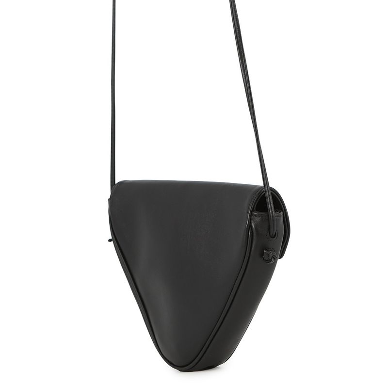 Celine Shoulder Bag Triangle Logo Leather Pochette Black