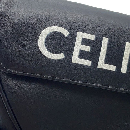 Celine Shoulder Bag Triangle Logo Leather Pochette Black