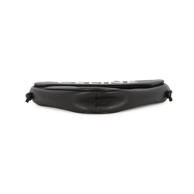Celine Shoulder Bag Triangle Logo Leather Pochette Black