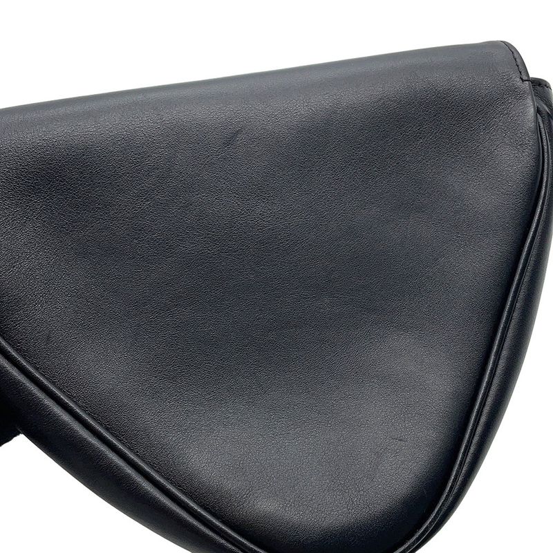 Celine Shoulder Bag Triangle Logo Leather Pochette Black