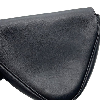 Celine Shoulder Bag Triangle Logo Leather Pochette Black
