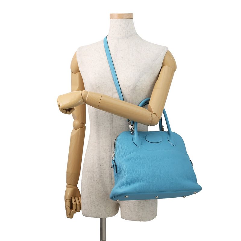 Hermes Handbag Bolide 31 Bleu du Nord Silver Taurillon Clemence Blue Du Nord