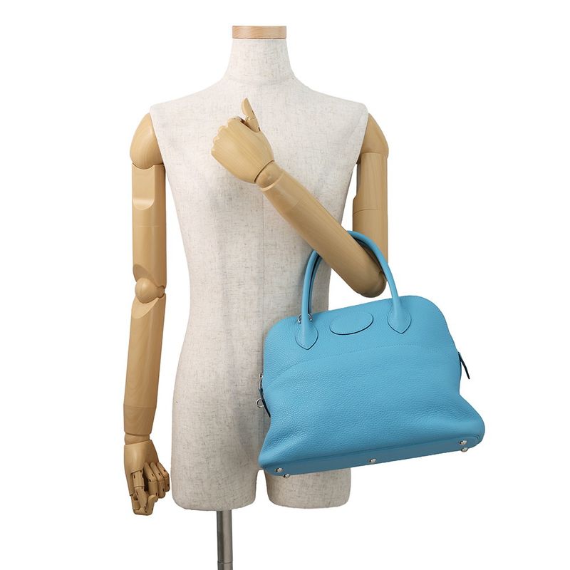Hermes Handbag Bolide 31 Bleu du Nord Silver Taurillon Clemence Blue Du Nord