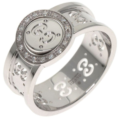 Gucci Icon Toile Diamond Ring 18K White Gold