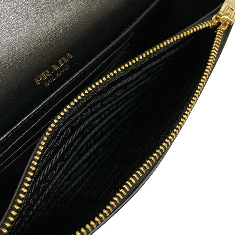 Prada Wallet Black Chain with Removable Strap Leather