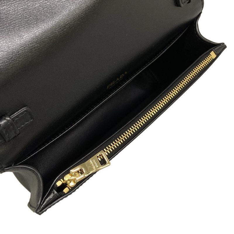 Prada Wallet Black Chain with Removable Strap Leather