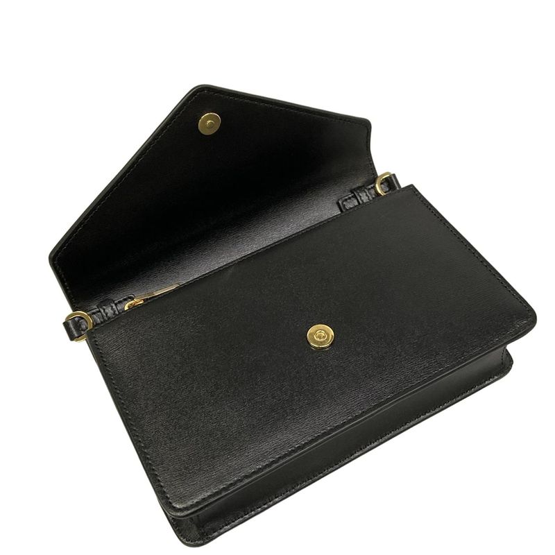 Prada Wallet Black Chain with Removable Strap Leather