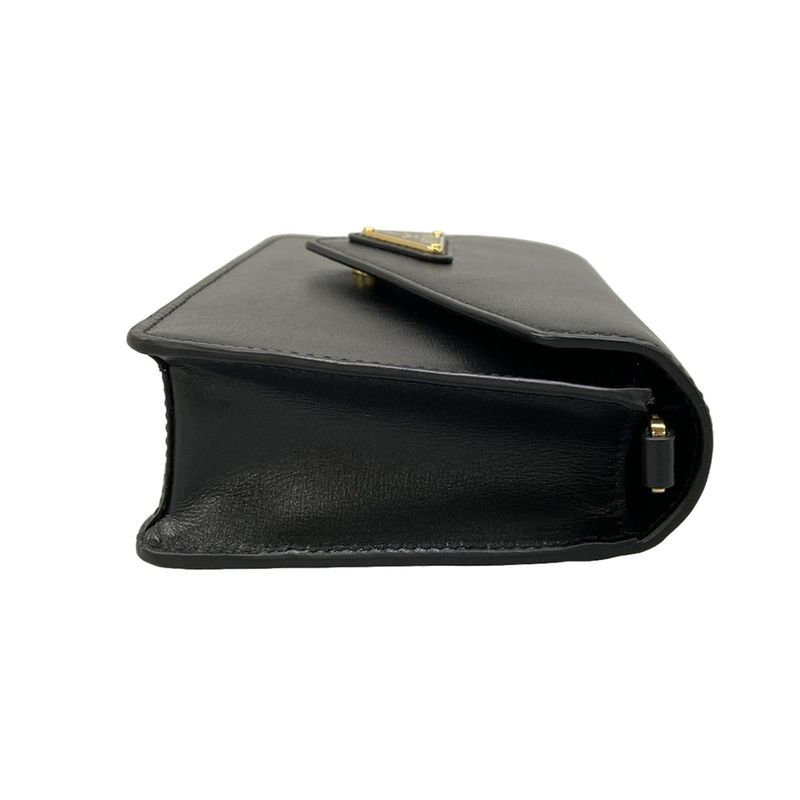 Prada Wallet Black Chain with Removable Strap Leather
