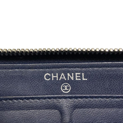 Chanel Wallet Bicolor Black Navy Silver CC Logo Zip Around