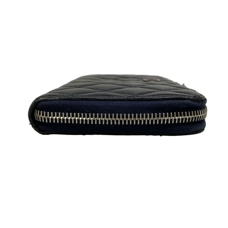 Chanel Wallet Bicolor Black Navy Silver CC Logo Zip Around