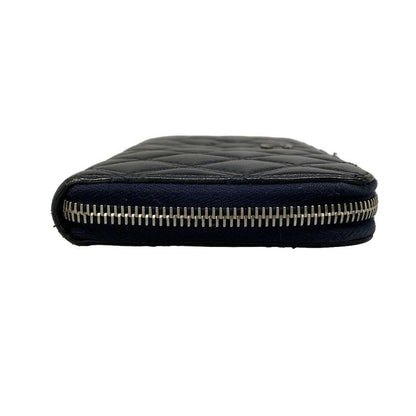 Chanel Wallet Bicolor Black Navy Silver CC Logo Zip Around