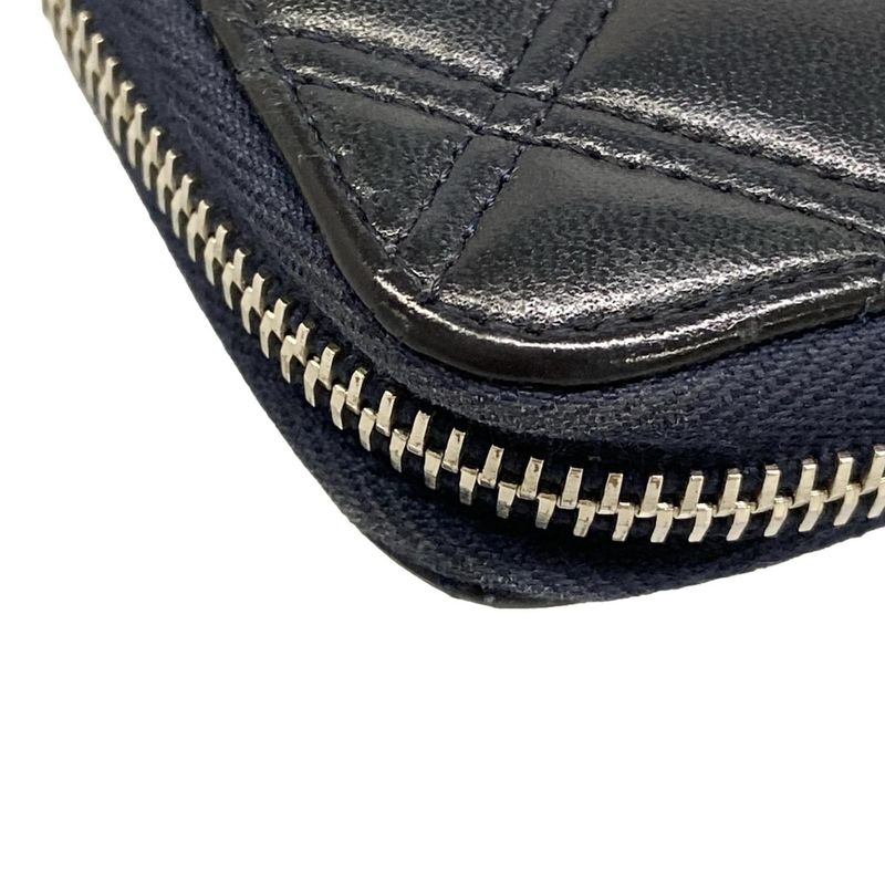 Chanel Wallet Bicolor Black Navy Silver CC Logo Zip Around