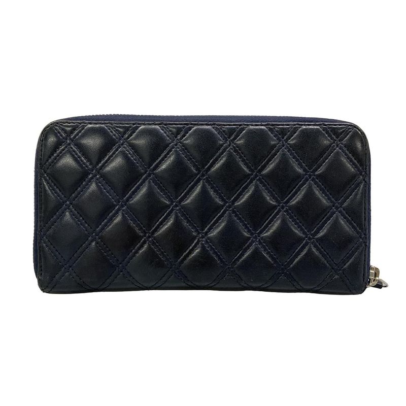Chanel Wallet Bicolor Black Navy Silver CC Logo Zip Around