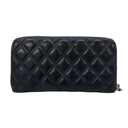Chanel Wallet Bicolor Black Navy Silver CC Logo Zip Around