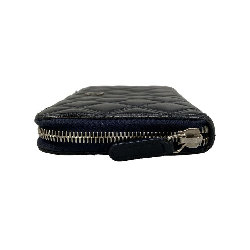 Chanel Wallet Bicolor Black Navy Silver CC Logo Zip Around