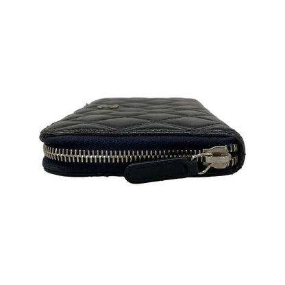 Chanel Wallet Bicolor Black Navy Silver CC Logo Zip Around