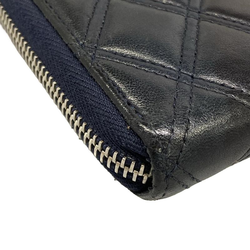 Chanel Wallet Bicolor Black Navy Silver CC Logo Zip Around