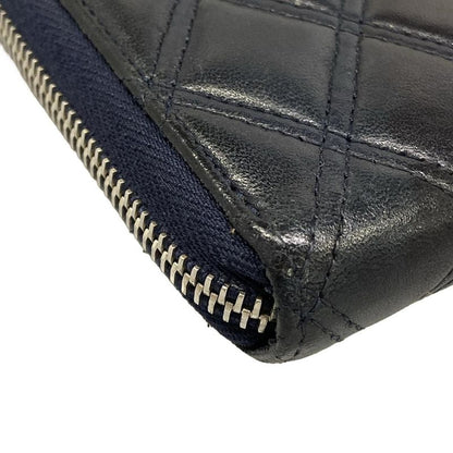 Chanel Wallet Bicolor Black Navy Silver CC Logo Zip Around