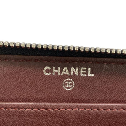 Chanel Wallet Quilted Black Silver Zip Around Lambskin