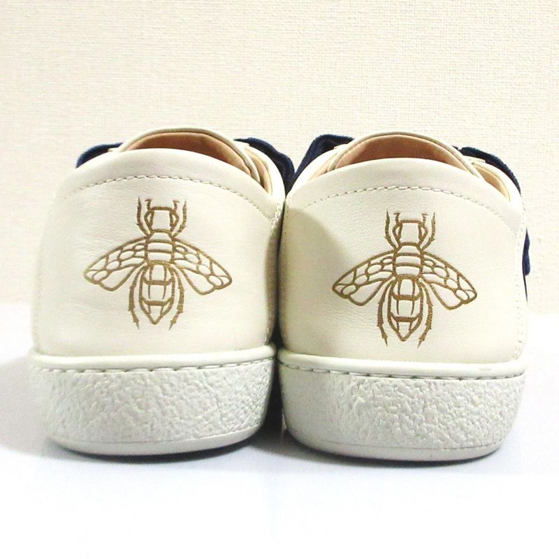 Gucci Ribbon Bee Low Cut Slip on Sneakers 36.5 White Red Navy