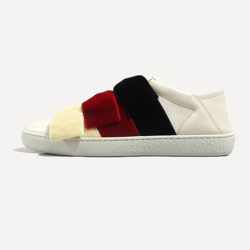Gucci Ribbon Bee Low Cut Slip on Sneakers 36.5 White Red Navy