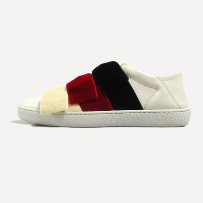 Gucci Ribbon Bee Low Cut Slip on Sneakers 36.5 White Red Navy